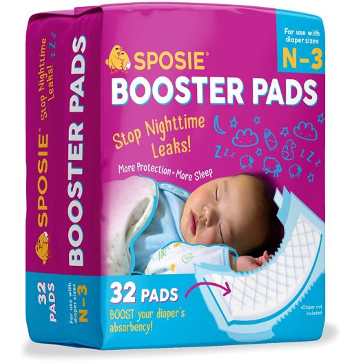 Sposie Overnight Baby Diaper Booster Pads/ Doublers for Newborns to Size 3 Diapers| 32 Insert-Pads| No Adhesive, Easy Repositioning, Disposable, Nighttime Protection for Infant Boys and Girls