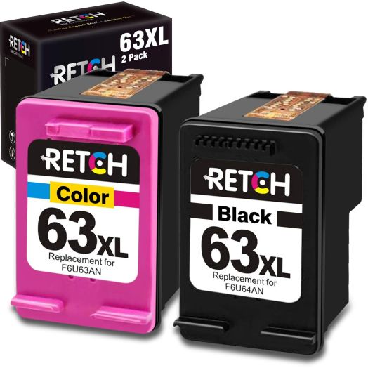RETCH Re-Manufactured Ink Cartridge Replacement for HP 63XL 63 XL for Envy 4520 4516 Officejet 5255 5258 3830 4650 3831 3833 4655 DeskJet 1112 3630 3632 2130 2132 (1 Black 1 Tri-Color)