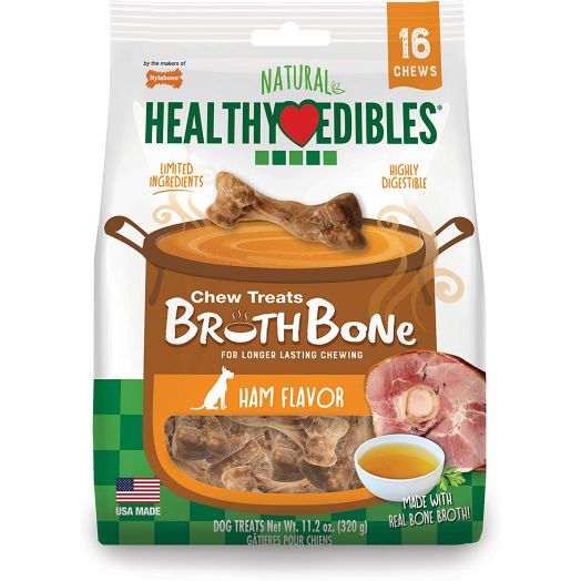 Nylabone Healthy Edibles Broth Bone Dog Chew Treats Ham Small 16 count