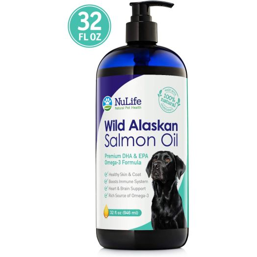 Wild Alaskan Salmon Oil for Dogs, Omega 3 Fish Oil Liquid, Skin and Coat Supplement for Shedding, Dry Itchy Skin, Allergies, Immune and Heart Health, All Natural EPA + DHA Fatty Acids, 32 oz Pump Bottle
