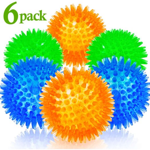 Squeaky Balls for Dogs Small, Fetch Balls for Dogs Rubber 6 Pack Bright Colors TPR Puppy Toys Dog Toy Balls Dog Squeaky Toys Spike Ball Dog Chew Toys for Small Dogs Pet Toys for Puppy Teething Toys