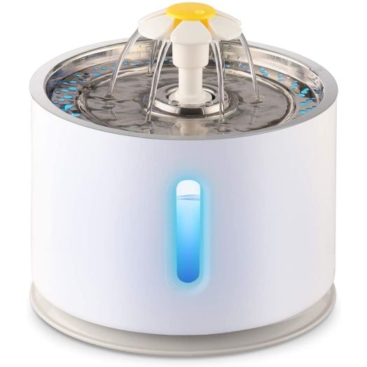 Stainless Steel Pet Fountain, Dog Cat Automatic Fountain Pet Water Dispenser with Filters 81oz/2.4L Ultra Quiet Water Level Window with LED Light 3 Drinking Modes for Various Kinds of Pet