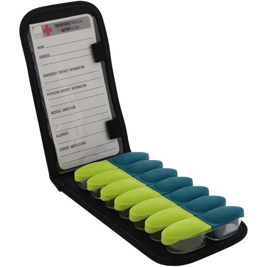 Lewis N. Clark Magnetic Folding Pill Organizer Supplement Case for OTC Medicine, Prescription Vitamins-14 Slots, Gray/Black