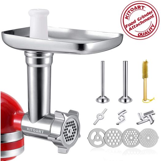 Metal Food Grinder Attachments for KitchenAid Stand Mixers, Durable Meat Grinder, Sausage Stuffer Attachment Compatible with All KitchenAid Stand Mixers, includes Two Sausage Stuffer Tubes