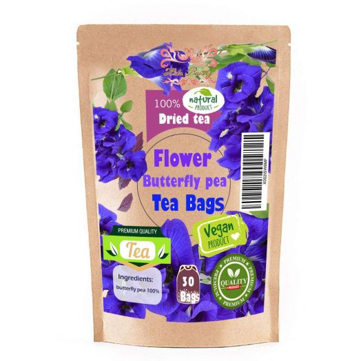 Premium Dried 30 Tea bags Butterfly pea tea flower dried Origin in Thailand Natural Taste (Packaging May Vary)