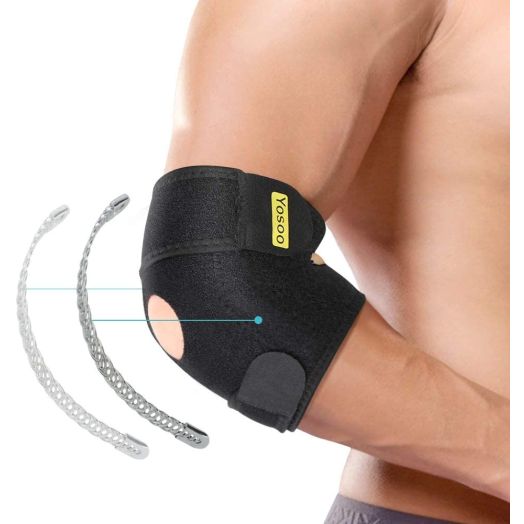 Elbow Brace, Adjustable Elbow Support with Dual-Spring Stabilizer, Elbow Strap for Golfers Elbow, Tennis Elbow, Arthritis, Tendonitis, Sports Injury Pain Relief and Protection
