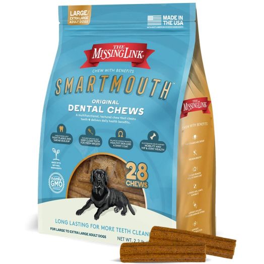 Missing Link Smartmouth Dental Chew Reduces Plaque and Tartar + Supports Hips, Joints, Skin, Coat and Overall Health