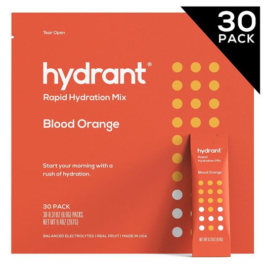 Hydrant Rapid Hydration Drink Mix, Electrolyte Powder Packets with Zinc, Use for: Workout, Sweating, Travel and Heat Recovery, Vegan, Blood Orange Flavor (30 Pack)