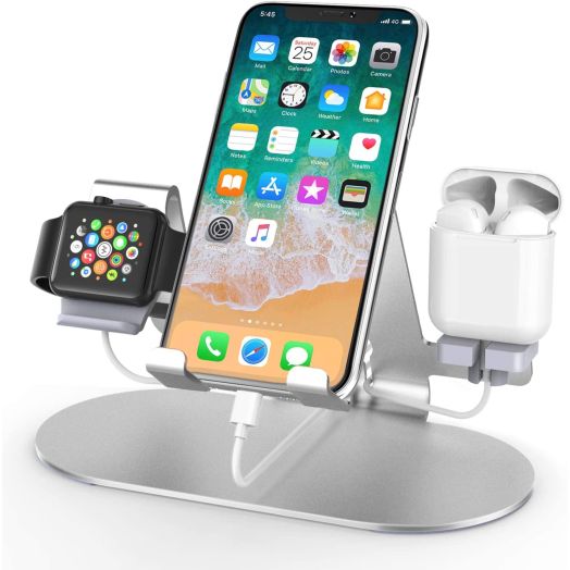 3 in 1 Aluminum Charging Station for Apple Watch Charger Stand Dock for iWatch Series 4/3/2/1,iPad,AirPods and iPhone Xs/X Max/XR/X/8/8Plus/7/7 Plus /6S /6S Plus/