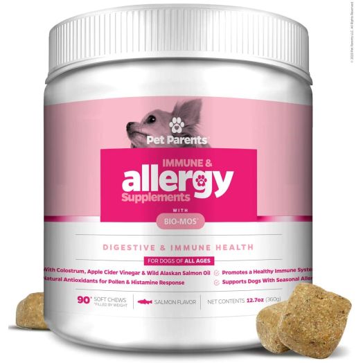 Pet Parents USA Dog Allergy Relief 4g 90 Count + Dog Immune Support, Dog Itch Relief, Dog Seasonal Allergies - Dog Anti Itch + Hot Spot Treatment  Salmon Oil for Dogs, Bio-Mos, Omega 3 for Dogs