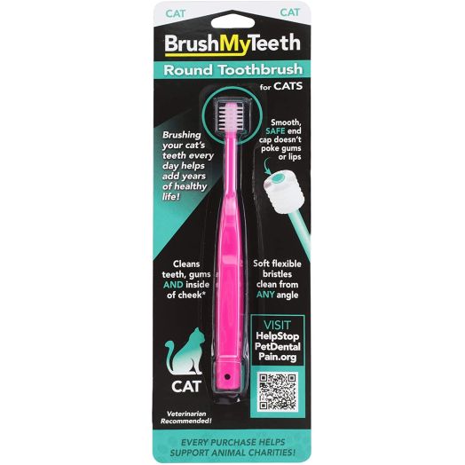 Brush My Teeth Cat Toothbrush - Round Soft Pet Toothbrush - Soft Flexible Bristles for Safe and Gentle Brushing, 1 Count