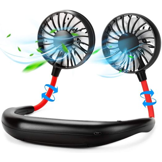 Neck Portable Fan, Hand Free Personal Mini Fans USB Rechargeable,360 Degree Free Rotation for Traveling, Sports, Office, Reading (3 Speed Adjustable, Headphone Design) Wearable Neckband Cooler (Black)