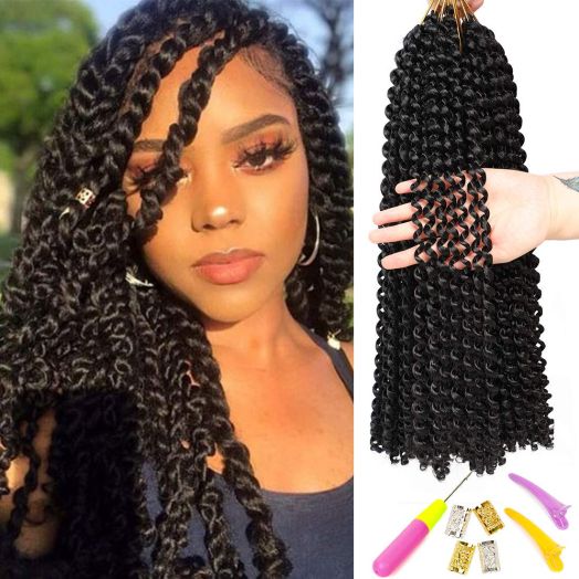 6Pcs Passion Twist Hair 18 Inch Braiding Water Wave Crochet Hair for Passion Twist Bohemian Curly Hair for Crochet Braids Twist (1B)