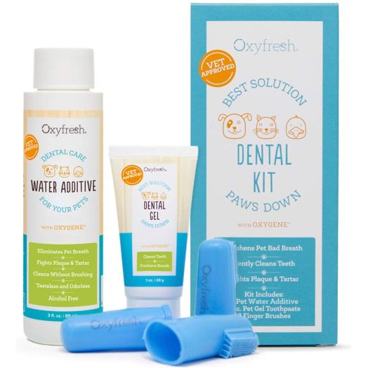 Oxyfresh Premium Pet Dental Kit for Dogs and Cats Easy Pet Fresh Breath Solution Unique Pet Dental Water Additive and Pet Dental Gel Toothpaste