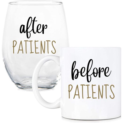 Before Patients, After Patients 11 oz Coffee Mug and 15 oz Stemless Wine Glass Set - Unique Gift Idea for Dentist, Dental, Medical, Hygienist, Doctor, Physician, Nurse - Perfect Graduation Gifts