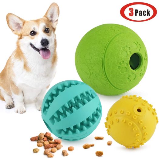 Idepet Dog Toy Ball, Nontoxic Bite Resistant Toy Ball for Pet Dogs Puppy Cat, Dog Pet Food Treat Feeder Chew Tooth Cleaning Ball Exercise Game IQ Training Ball