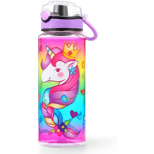 Cute Water Bottle for School Kids Girls, BPA FREE Tritan and Leak Proof Flip Top Lid and Easy Clean and Carry Handle, 23oz/ 680ml (Unicorn, 23oz)