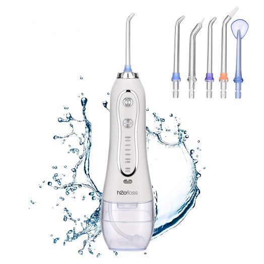 H2ofloss Water Flosser Professional Cordless Dental Oral Irrigator - Portable and Rechargeable IPX7 Waterproof Water Flossing for Teeth Cleaning,300ml Reservoir Home and Travel (HF-6) DUAL VOLTAGE