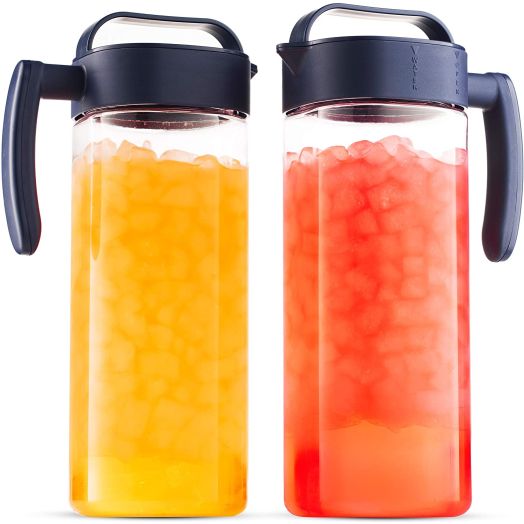 Komax Set of 2 Plastic Pitcher with lid | 2.1-quart / 67.2-oz Tritan Plastic Water Pitchers | Hot and Cold Drink Pitcher | Juice, Lemonade, Sangria, Milk, and Iced Tea Pitcher | BPA Free and Spill-proof