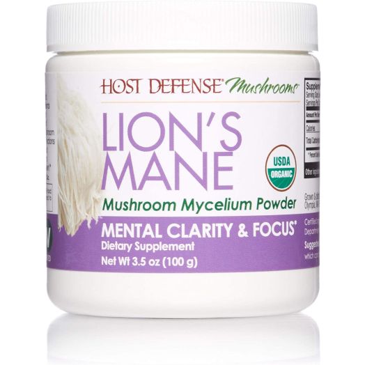 Host Defense, Lion's Mane Mushroom Powder, Supports Mental Clarity, Focus and Memory, Certified Organic Supplement, 3.5 oz (66 Servings)