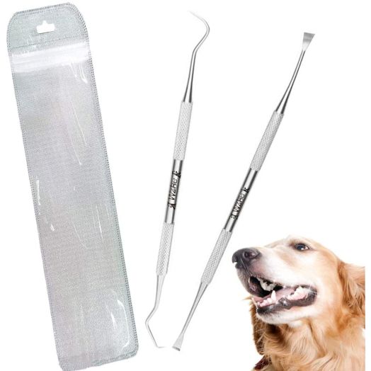 Dog Tooth Scaler and Scraper - 2 Pack Upgrade Pet Tarter Remover with Different Angles Double Head, Stainless Steel Teeth Cleaning Tools for Dogs