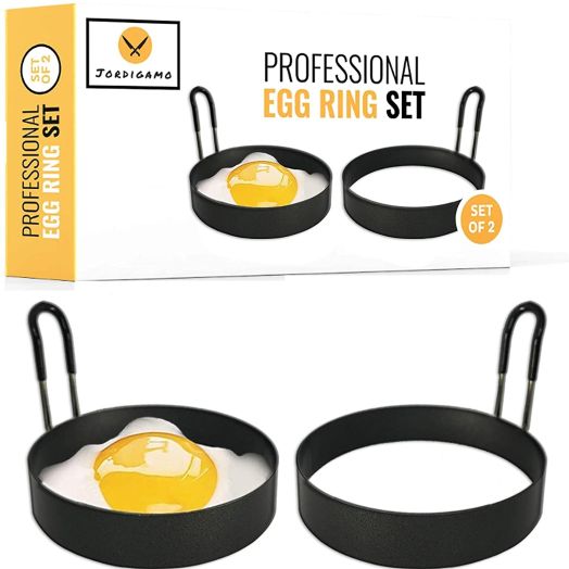 JORDIGAMO Professional Egg Ring Set For Frying Or Shaping Eggs - Round Egg Cooker Rings For Cooking - Stainless Steel Non Stick Mold Shaper Circles For Fried Egg McMuffin Sandwiches - Egg Maker Molds