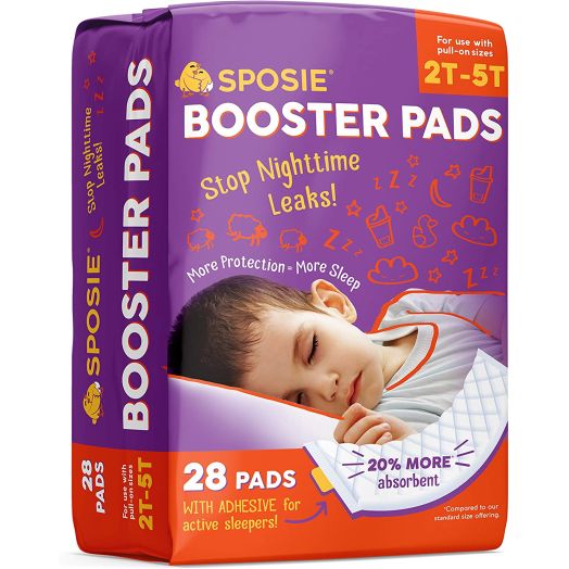 Sposie Adhesive Overnight Diaper Booster Pads for Regular and Pull-On Diapers, Nighttime Protection for Heavy Wetters, Fits Diaper Sizes 4-6 and Pull-ons 2T-5T