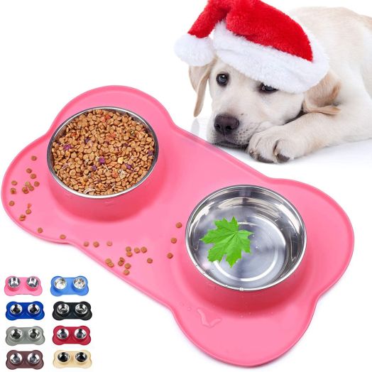 Sequoialake Dog Bowls with Anti-Overflow and Anti-Skid Silicone Dog Food Mat, Stainless Steel Feeder Easy to Clean for Small Medium Large Dogs Cats Pets