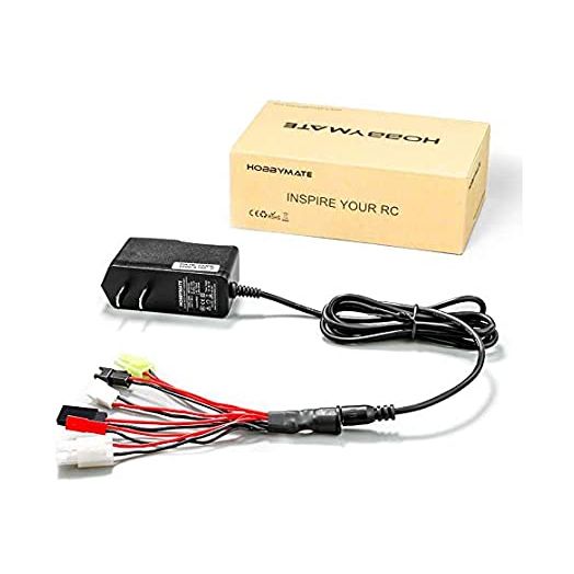 RC Cars Battery Charger for NiMH/NiCd Battery Packs 2-8 Cells, Airsoft Battery Charger 9.6v, Nimh Nicd Receiver Battery Charger 4.8v - 6.0v - 7.2v, w/ 6 Types Connectors