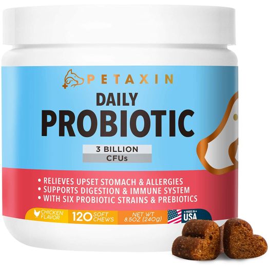 Petaxin Probiotics for Dogs - 6 Strains with Prebiotics - Supports Digestive and Immune System  Relief for Diarrhea, Bad Breath, Allergies, Gas, Constipation, Hot Spots - Made in USA - 120 Chews