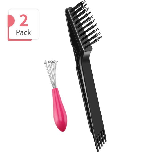 2 Pieces Hair Brush Cleaning Tool Comb Cleaning Brush Comb Cleaner Brush Hair Brush Cleaner Mini Hair Brush Remover for Removing Hair Dust Home and Salon Use (Pink Plastic Handle Rake)