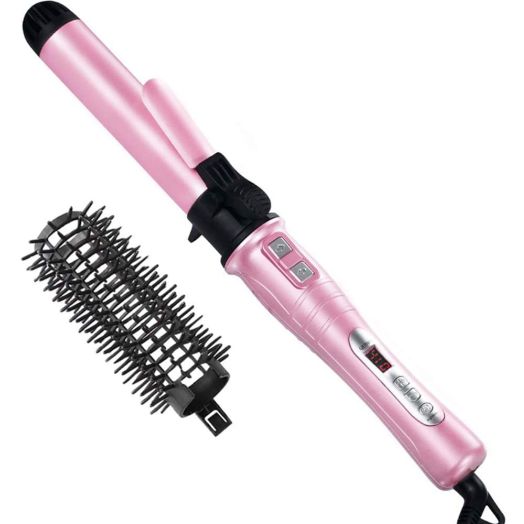 MaikcQ 1.25 Inches Curling Iron Professional Dual Voltage Tourmaline Ceramic Hair Curler with LCD Digital Display Adjustable Temp 105F to 410F for All Hair Types -Pink