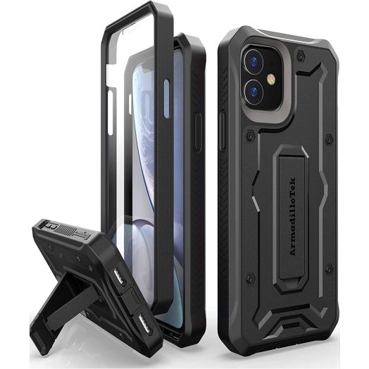 ArmadilloTek Vanguard Designed for iPhone 11 Case (6.1 inches) Military Grade Full-Body Rugged with Kickstand and Built-in Screen Protector - Black