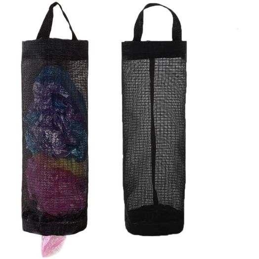 Plastic Bag Holder 2 Packs Mesh Hanging Storage Dispensers (Black 2 Packs)
