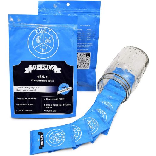 2-Way Humidity Regulator Packs, 62% RH, 8 Gram, 10 Pack, Resealable - by ZUUT