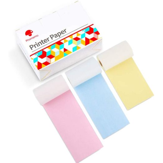 Phomemo Colorful Thermal Paper for Phomemo M02/M02 Pro/M02S Pocket Printer, Black Character on Yellow/Blue/Pink, Non-Adhesive, 53mm x 6.5m, Diameter 30mm, 3 Rolls