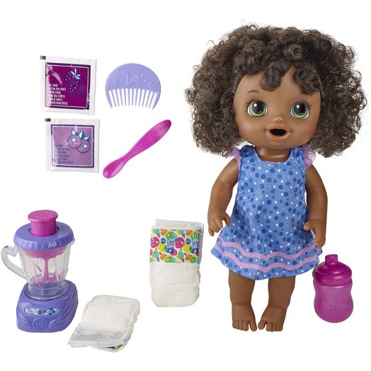Baby Alive Magical Mixer Baby Doll Berry Shake with Blender Accessories, Drinks, Wets, Eats, Black Hair Toy for Kids Ages 3 and Up