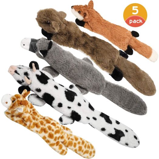 Nocciola Dog Squeaky Toys with Double Layer Reinforced Fabric, Durable Dog Toys, No Stuffing Plush Dog Toy Set for Small to Large Dogs