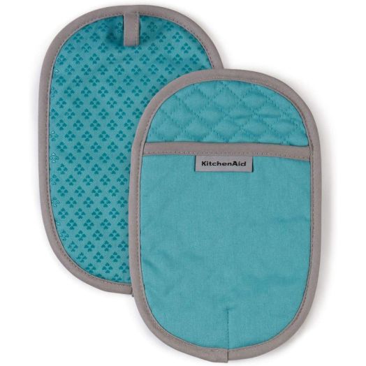 KitchenAid Asteroid Cotton Pot Holders with Silicone Grip, Set of 2, Aqua