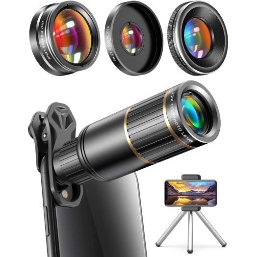 CoPedvic Phone Camera Lens Phone Lens for iPhone Samsung Pixel Android, 22X Telephoto Lens, 4K HD 0.67X Super Wide Angle Lensand25X Macro Lens, 205 Fisheye Lens, Work as Telescope with Metal Tripod
