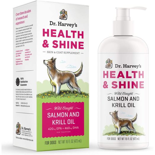Dr. Harvey's Health and Shine Salmon and Krill Fish Oil for Dogs- Supports Healthy Heart, Brain, and Eyes (16 FL OZ)