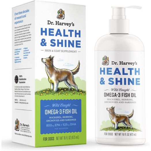 Dr. Harvey's Health and Shine Omega 3 Fish Oil for Dogs from Wild Caught Mackerel, Herring, Anchovies and Sardines - Supports Beautiful Fur, Strong Joints and Itchy Allergy Relief (16 FL OZ)