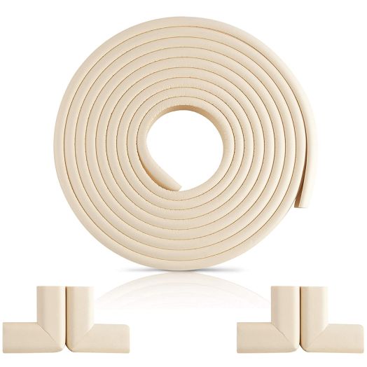 Furniture Edge and Corner Guards | 16.2ft Protective Foam Cushion | 15ft Bumper 4 Adhesive Childsafe Corners | Baby Child Proofing Foam Set and Safe for Table, Fireplace, Countertop | White
