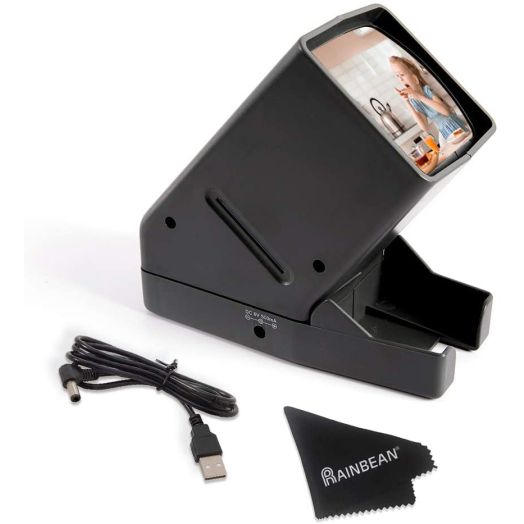 USB Powered 35mm Negative Slide Film Viewer, Old Slides Scanner Portable LED Lighted Negative Viewing 3X Magnification, Handheld Projector Suit for 2 2 Slides
