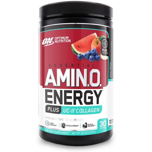 Optimum Nutrition Amino Energy + Collagen Powder - Vitamin C for Immune Support, Pre Workout with Green Tea, Amino Acids, Energy Powder - Fruit Fiesta, 30 Servings