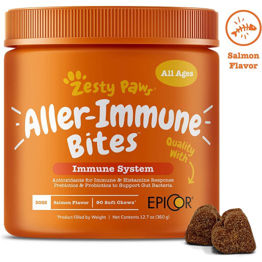 Zesty Paws Allergy Immune Supplement for Dogs - with Omega 3 Wild Alaskan Salmon Fish Oil and EpiCor + Digestive Prebiotics and Probiotics - Anti Itch and Skin Hot Spots + Seasonal Allergies
