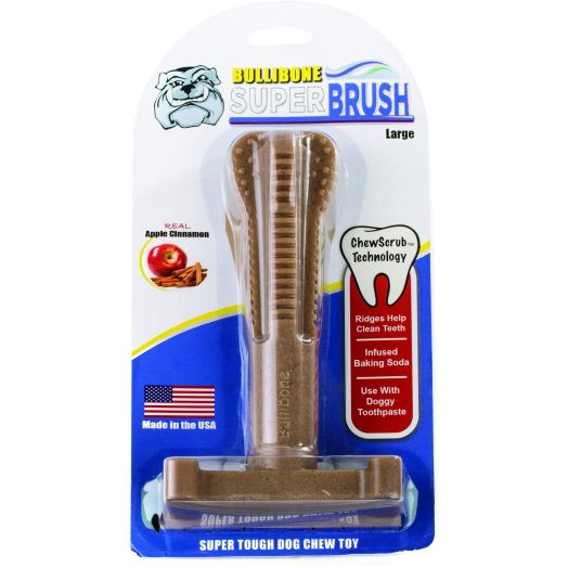 Bullibone SuperBrush: Dog Teeth Cleaning Brushing Toothbrush Stick - Long Lasting Nylon Chew Toy for Oral Care and Dental Health