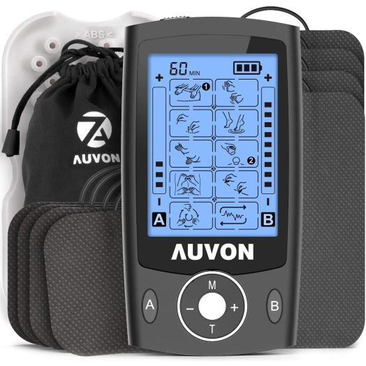 AUVON Dual Channel TENS Unit Muscle Stimulator Machine with 20 Modes, 2" and 2"x4" TENS Unit Electrode Pads (Black)
