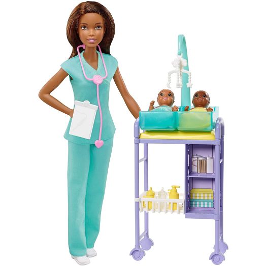 Barbie Baby Doctor Playset with Brunette Doll, 2 Infant Dolls, Exam Table and Accessories