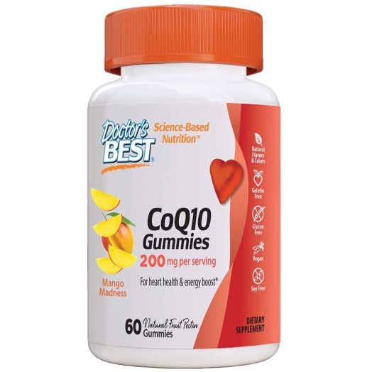 Doctor's Best Coq10 Gummies 200 Mg, Coenzyme Q10 (Ubiquinone), Supports Heart Health, Boost Energy, Potent Antioxidant, 60 Count